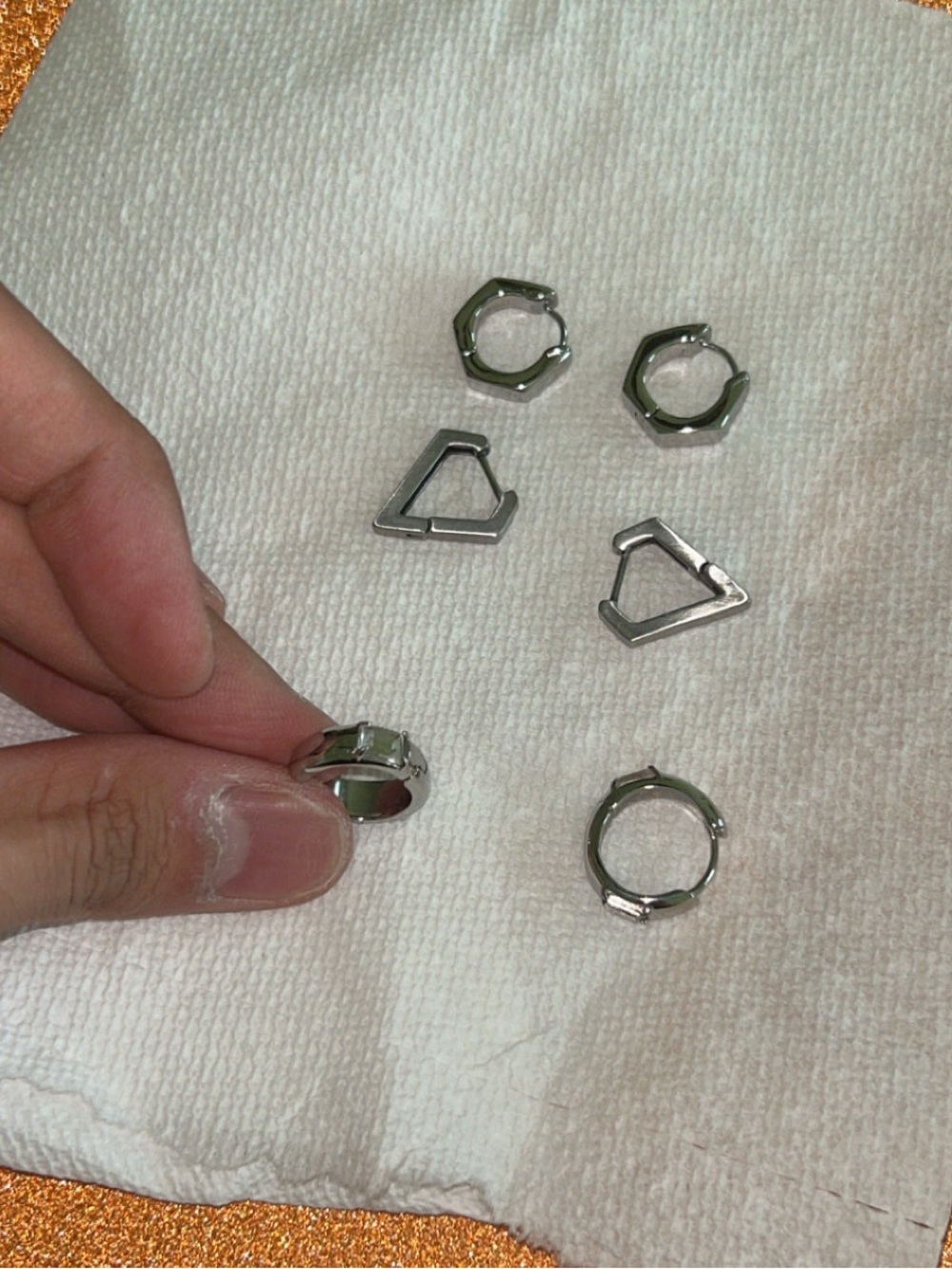 Silver Geometric Huggie and Charm Earring Set - Picture 6 of 7